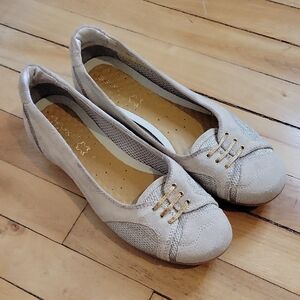 Geox Beige Suede Ballet Flats with Gold Eyelet Detail